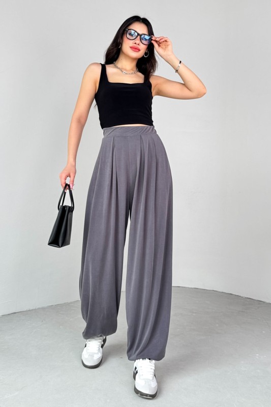 PNT-07417 Füme Bel Lastikli Şalvar Pantolon - 6