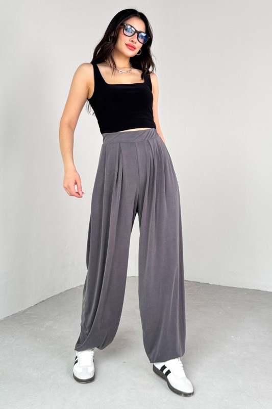 PNT-07417 Füme Bel Lastikli Şalvar Pantolon - 7