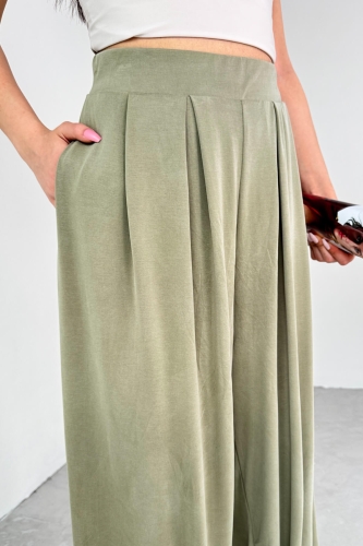 PNT-07417 Haki Bel Lastikli Şalvar Pantolon - 6