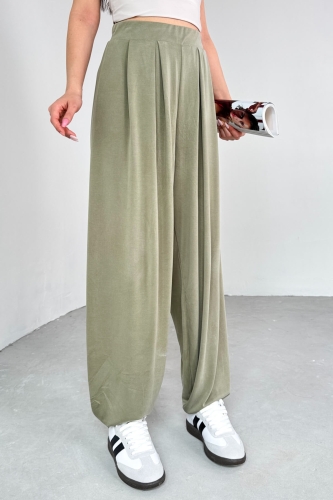 PNT-07417 Haki Bel Lastikli Şalvar Pantolon - 2