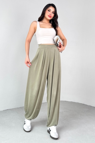 PNT-07417 Haki Bel Lastikli Şalvar Pantolon - 1