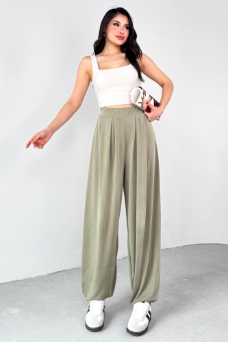 PNT-07417 Haki Bel Lastikli Şalvar Pantolon - 7