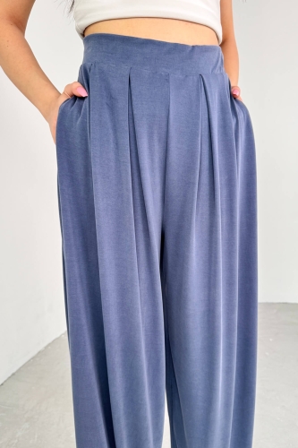 PNT-07417 Mavi Bel Lastikli Şalvar Pantolon - 3