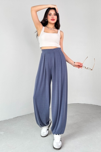 PNT-07417 Mavi Bel Lastikli Şalvar Pantolon - 4