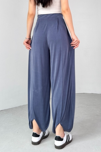 PNT-07417 Mavi Bel Lastikli Şalvar Pantolon - 6