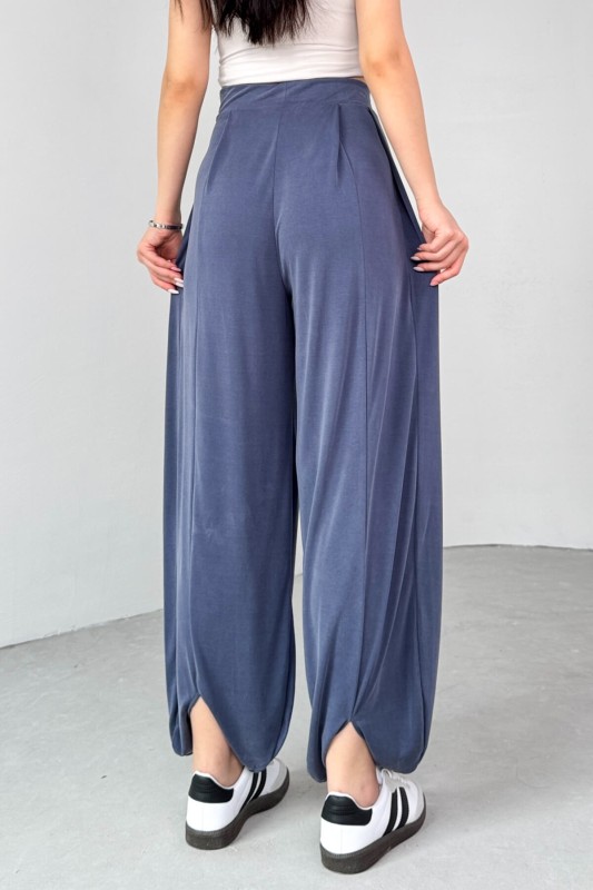 PNT-07417 Mavi Bel Lastikli Şalvar Pantolon - 6