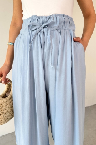 PNT-07418 Bebe Mavi Bel Lastikli Bağlamalı Salaş Pantolon - Cappmoda (1)