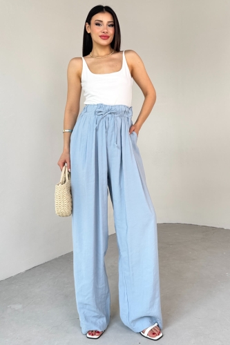 PNT-07418 Bebe Mavi Bel Lastikli Bağlamalı Salaş Pantolon - Cappmoda