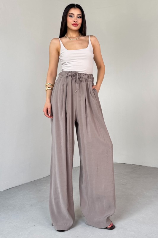 PNT-07418 Vizon Bel Lastikli Bağlamalı Salaş Pantolon - 1