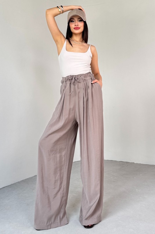 PNT-07418 Vizon Bel Lastikli Bağlamalı Salaş Pantolon - 3