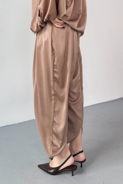 PNT-07420 Vizon Saten Relax Fit Bel Lastikli Şalvar Pantolon - 2