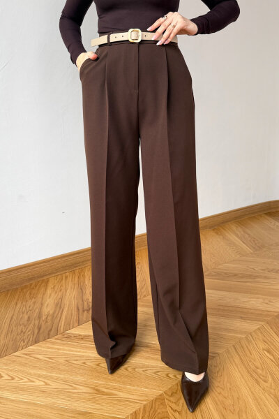 PNT-07422 Acı Kahve Poliviskon Premium Flow Palazzo Pantolon (1)