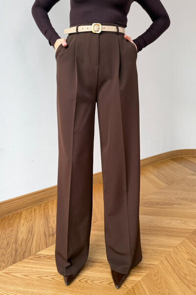 PNT-07422 Acı Kahve Poliviskon Premium Flow Palazzo Pantolon
