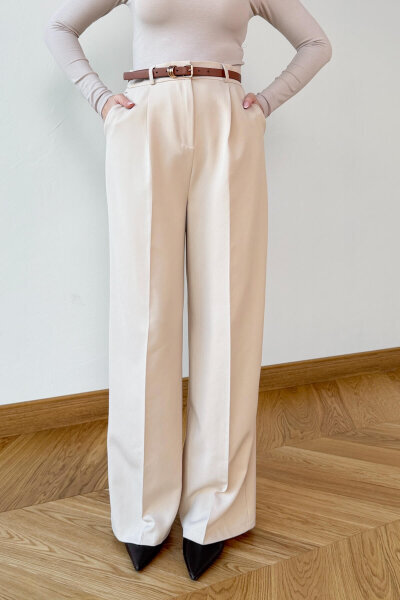 PNT-07422 Bej Poliviskon Premium Flow Palazzo Pantolon