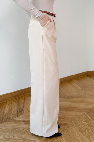 PNT-07422 Bej Poliviskon Premium Flow Palazzo Pantolon - 3