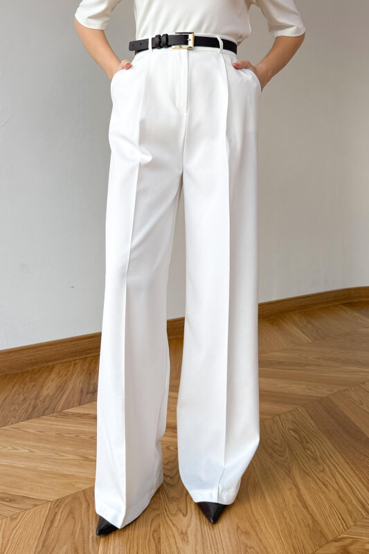 PNT-07422 Beyaz Poliviskon Premium Flow Palazzo Pantolon - 1