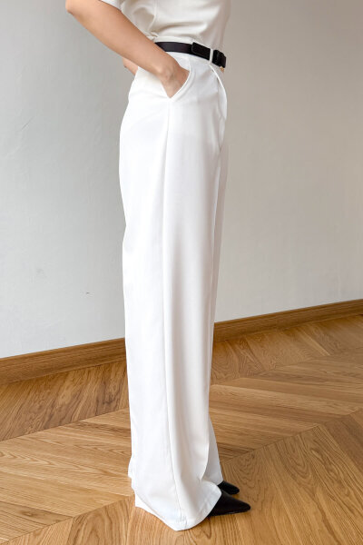 PNT-07422 Beyaz Poliviskon Premium Flow Palazzo Pantolon (1)