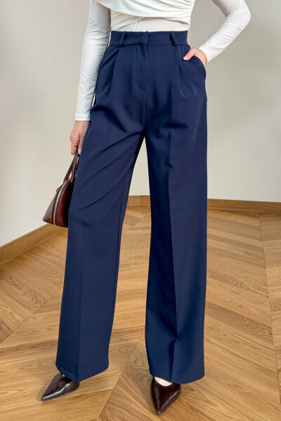 PNT-07422 Lacivert Poliviskon Premium Flow Palazzo Pantolon (1)