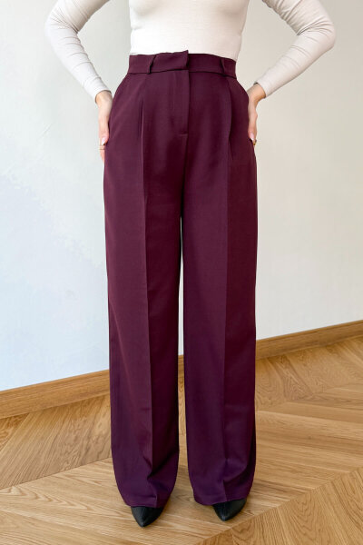 PNT-07422 Mürdüm Poliviskon Premium Flow Palazzo Pantolon