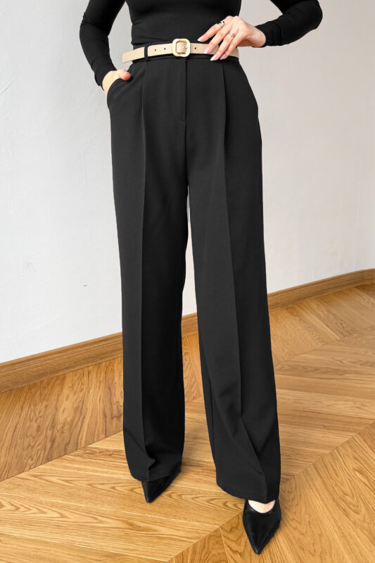PNT-07422 Siyah Poliviskon Premium Flow Palazzo Pantolon - 1