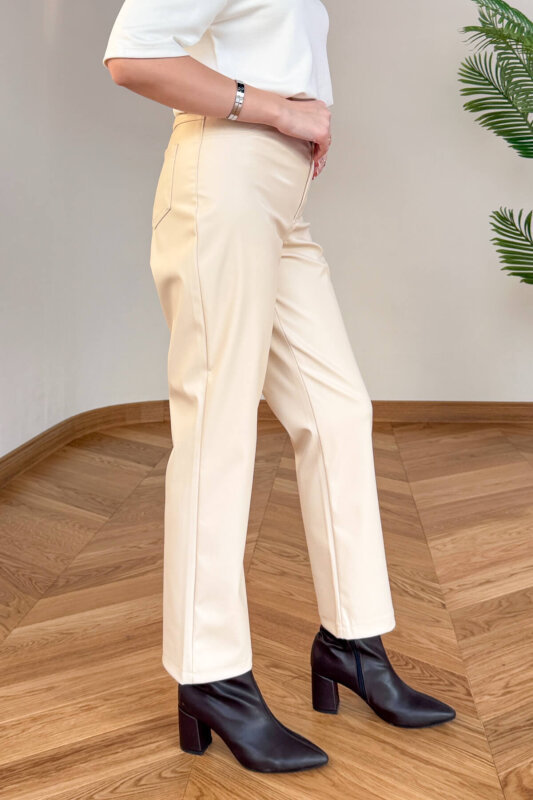PNT-07423 Bej MNG Muadil Polar Soft Deri Fit Pantolon - 3