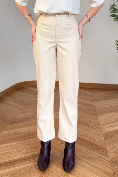 PNT-07423 Bej MNG Muadil Polar Soft Deri Fit Pantolon (1)