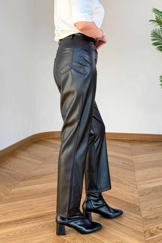 PNT-07423 Siyah MNG Muadil Polar Soft Deri Fit Pantolon - 2