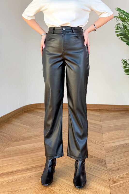 PNT-07423 Siyah MNG Muadil Polar Soft Deri Fit Pantolon - 3