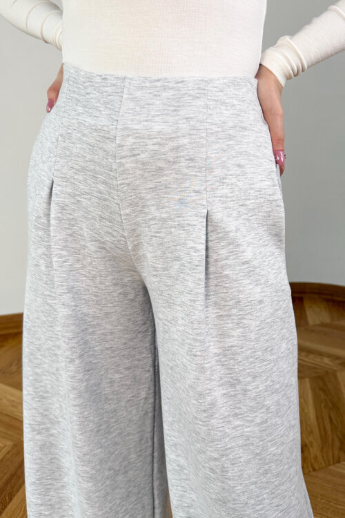 PNT-07426 Açık Gri Orta Piliseli Yüksek Bel Modal Pantolon - 3