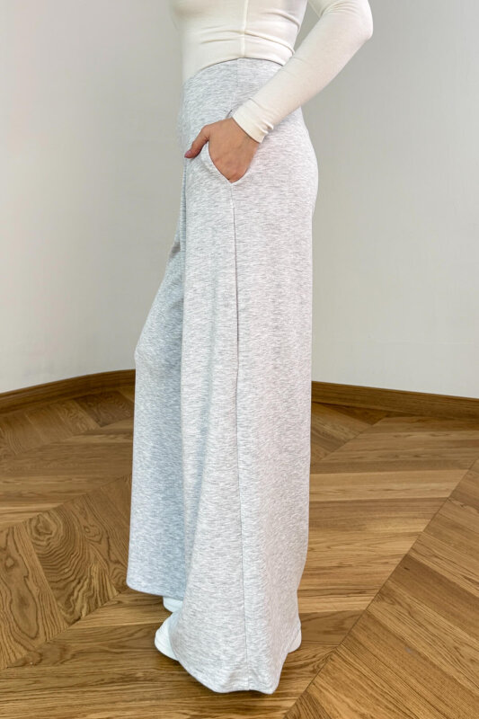 PNT-07426 Açık Gri Orta Piliseli Yüksek Bel Modal Pantolon - 4