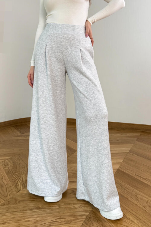 PNT-07426 Açık Gri Orta Piliseli Yüksek Bel Modal Pantolon