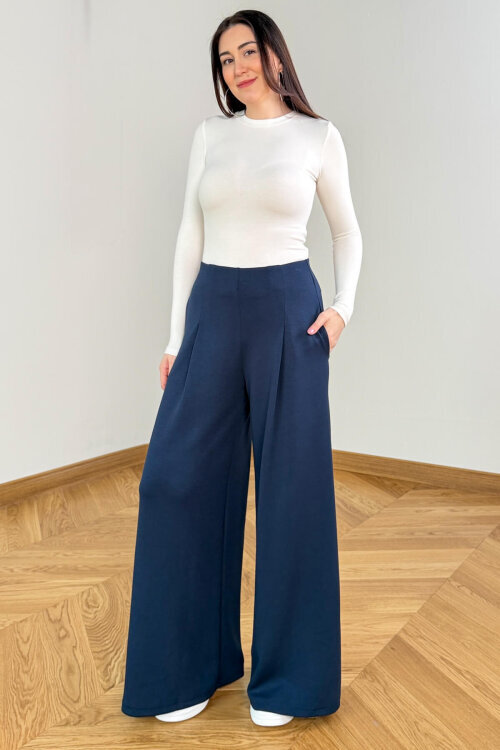 PNT-07426 Lacivert Orta Piliseli Yüksek Bel Modal Pantolon (1)