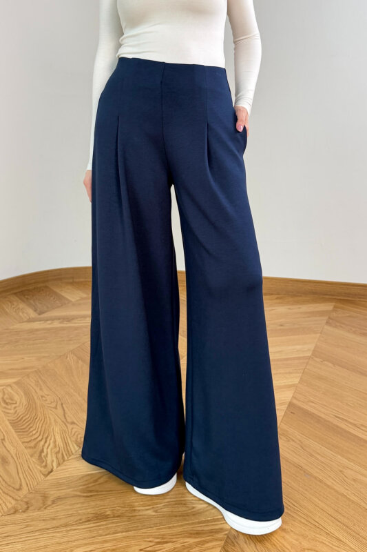 PNT-07426 Lacivert Orta Piliseli Yüksek Bel Modal Pantolon - 1