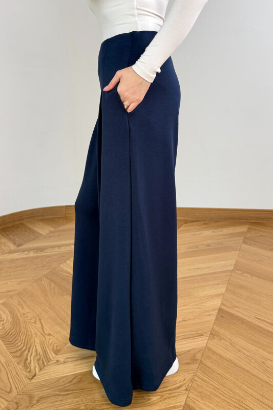 PNT-07426 Lacivert Orta Piliseli Yüksek Bel Modal Pantolon - 4