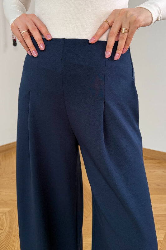 PNT-07426 Lacivert Orta Piliseli Yüksek Bel Modal Pantolon - 3
