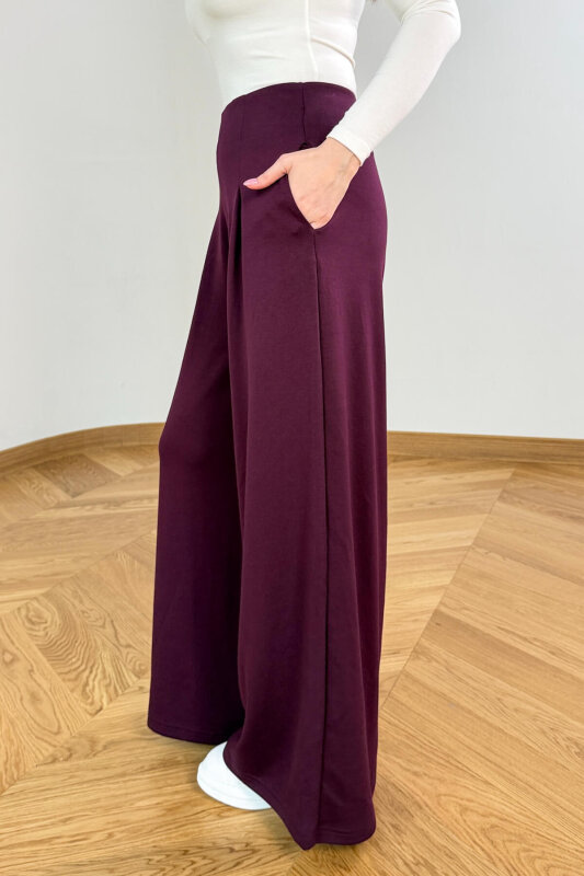 PNT-07426 Mürdüm Orta Piliseli Yüksek Bel Modal Pantolon - 4