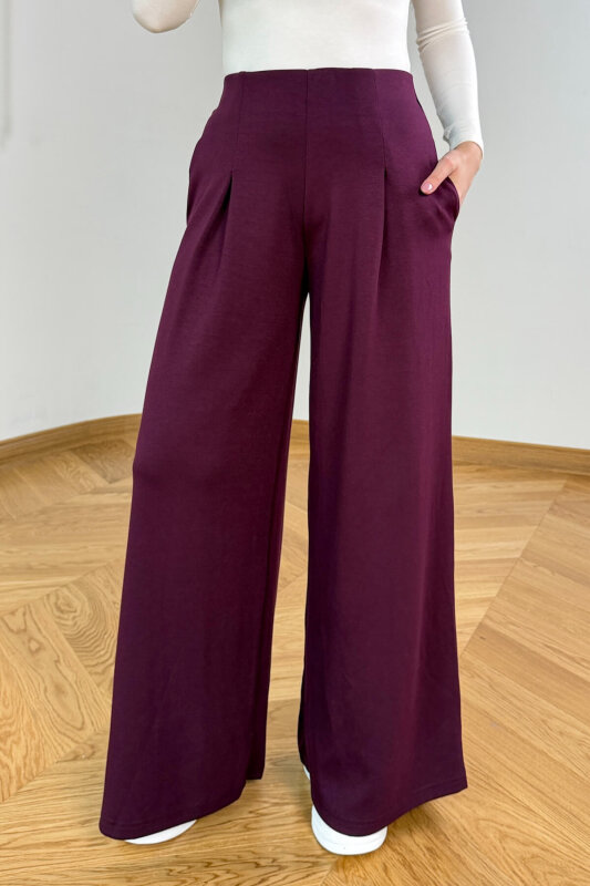 PNT-07426 Mürdüm Orta Piliseli Yüksek Bel Modal Pantolon - 1
