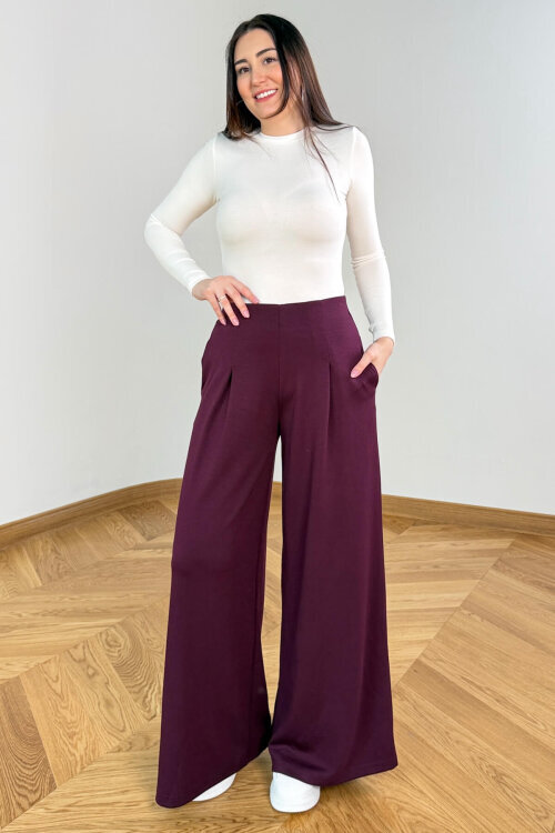 PNT-07426 Mürdüm Orta Piliseli Yüksek Bel Modal Pantolon (1)