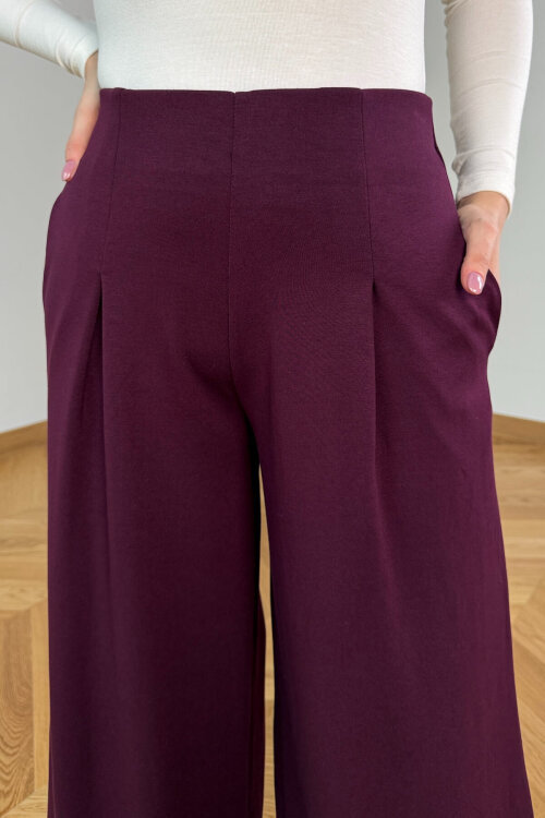 PNT-07426 Mürdüm Orta Piliseli Yüksek Bel Modal Pantolon - 3