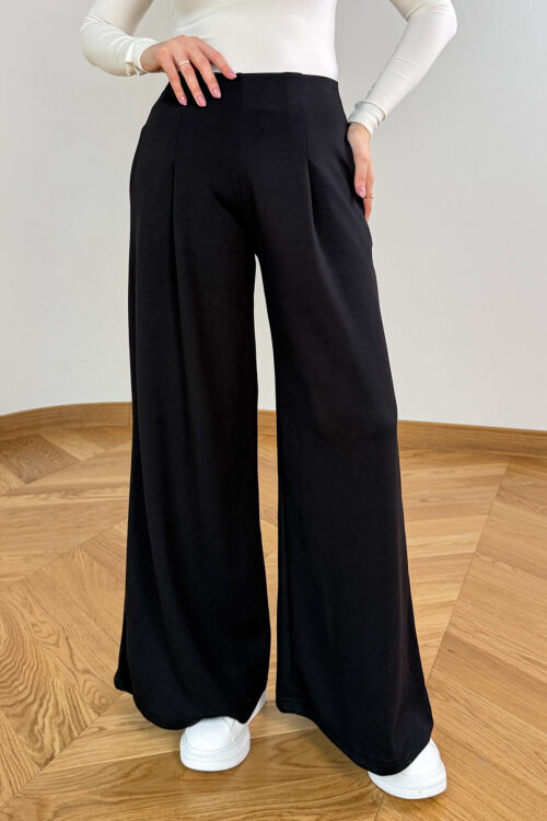 PNT-07426 Siyah Orta Piliseli Yüksek Bel Modal Pantolon