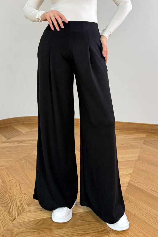 PNT-07426 Siyah Orta Piliseli Yüksek Bel Modal Pantolon - 1