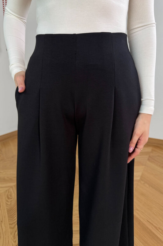 PNT-07426 Siyah Orta Piliseli Yüksek Bel Modal Pantolon - 3