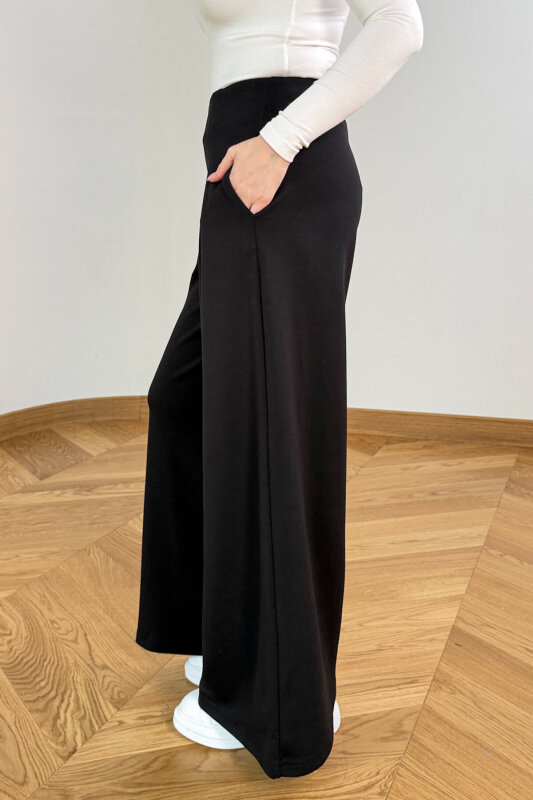 PNT-07426 Siyah Orta Piliseli Yüksek Bel Modal Pantolon - 4