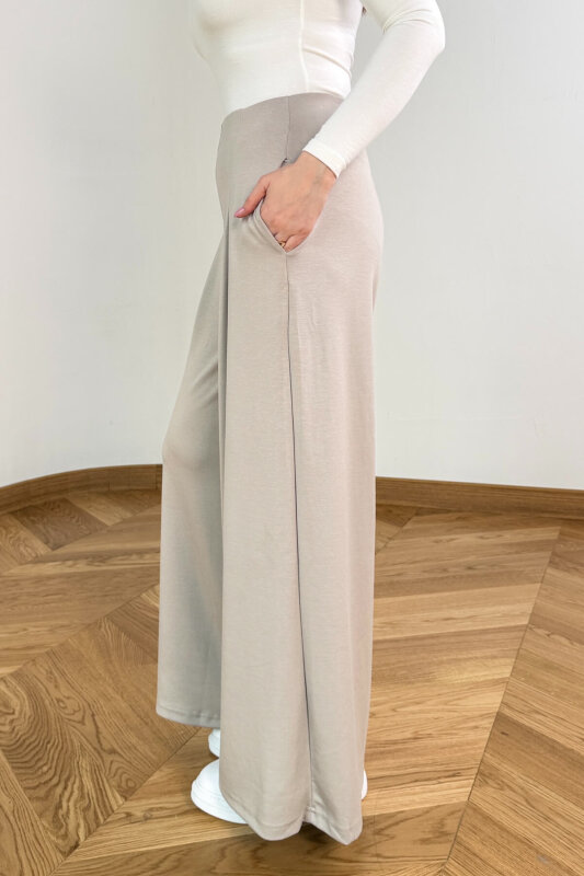 PNT-07426 Taş Rengi Orta Piliseli Yüksek Bel Modal Pantolon - 4