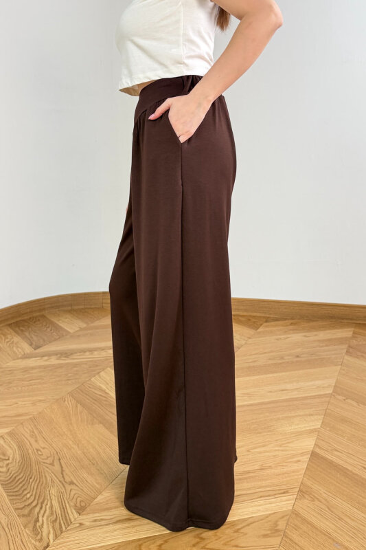 PNT-07427 Acı Kahve Tasarım V Kesim Yüksek Bel Modal Pantolon - 4