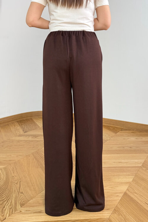 PNT-07427 Acı Kahve Tasarım V Kesim Yüksek Bel Modal Pantolon - 5