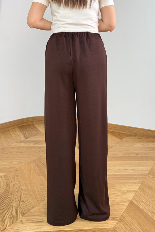 PNT-07427 Acı Kahve Tasarım V Kesim Yüksek Bel Modal Pantolon - 5