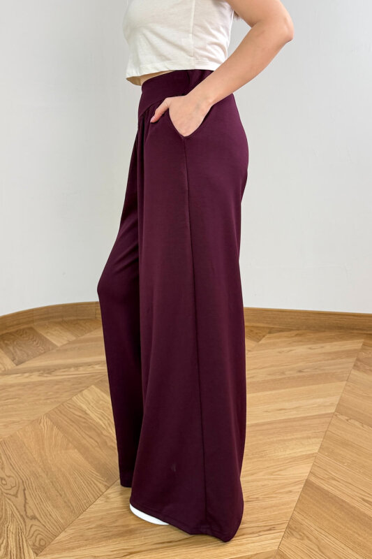 PNT-07427 Mürdüm Tasarım V Kesim Yüksek Bel Modal Pantolon - 5