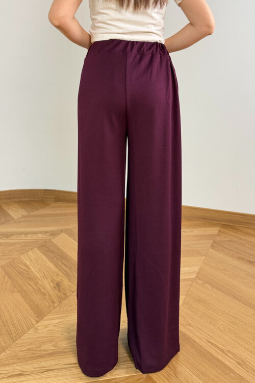 PNT-07427 Mürdüm Tasarım V Kesim Yüksek Bel Modal Pantolon - 6