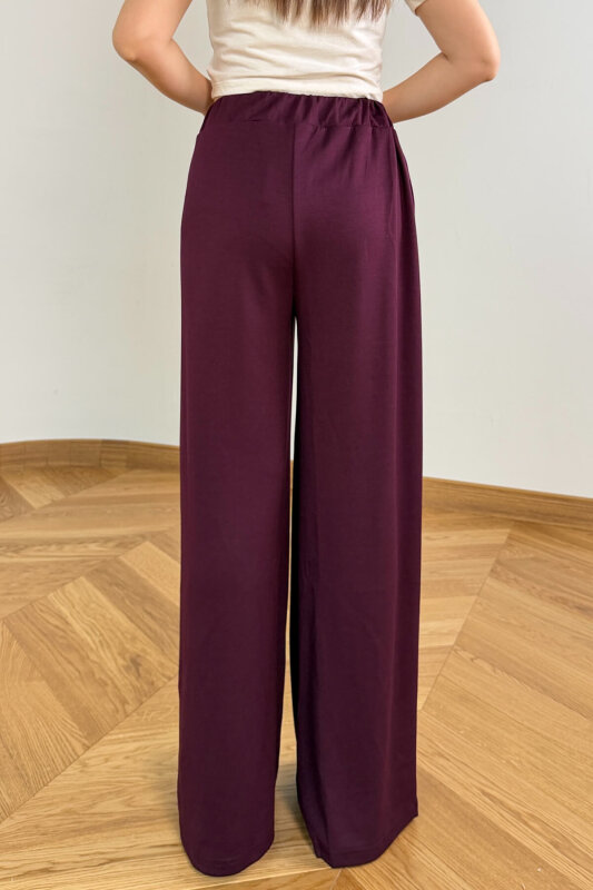 PNT-07427 Mürdüm Tasarım V Kesim Yüksek Bel Modal Pantolon - 6